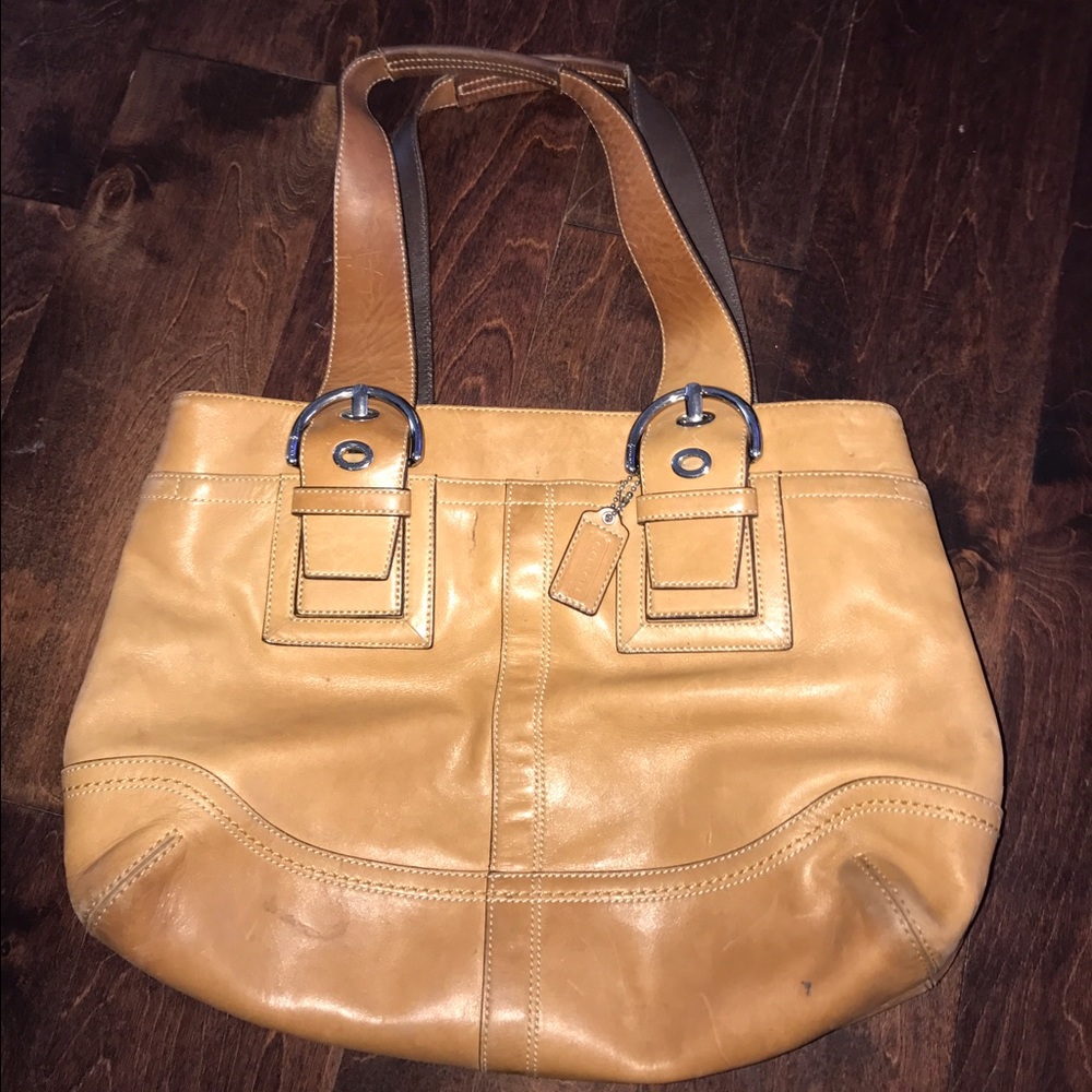 Authentic tan leather coach bag