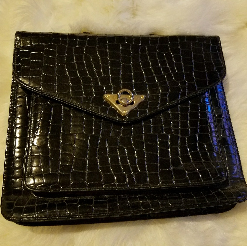 Black leather handle bag