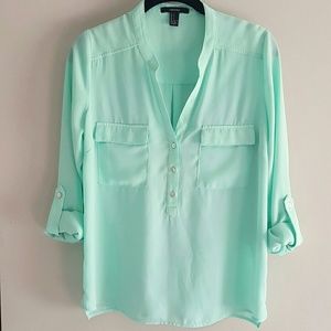 F21 Long Sleeve Blouse Turquoise Seafoam S