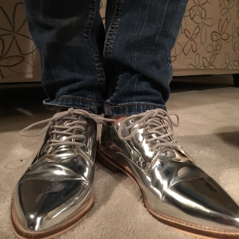 Like new Silver / chromed out pointed toe loafers.