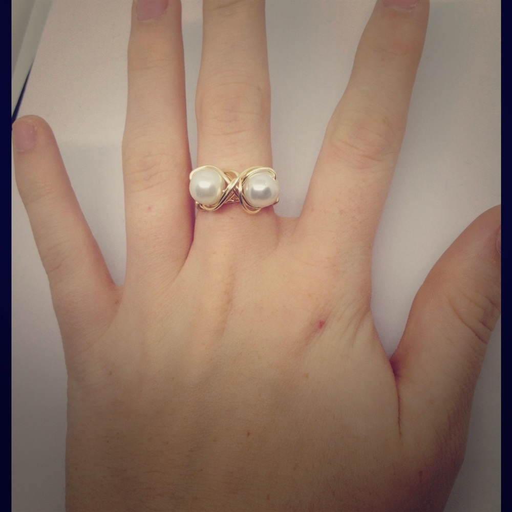 wire wrapped pearl infinity ring