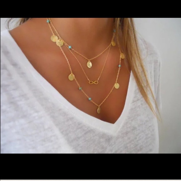 Three Layers Gold Tone Chain Necklace - Picture 1 of 1