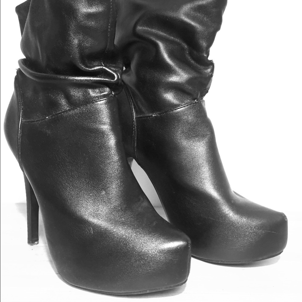 Black leather upper ankle boots