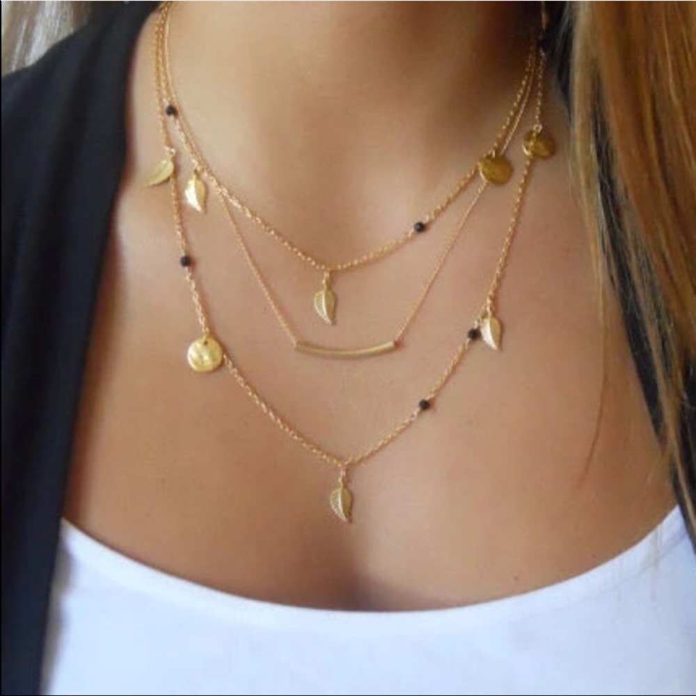 Three Layers Gold Tone Chain Necklace.