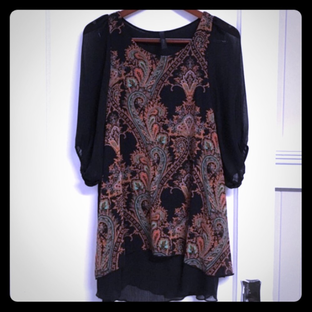 NASTY GAL Paisley Double Layered Tunic/Blouse. M.