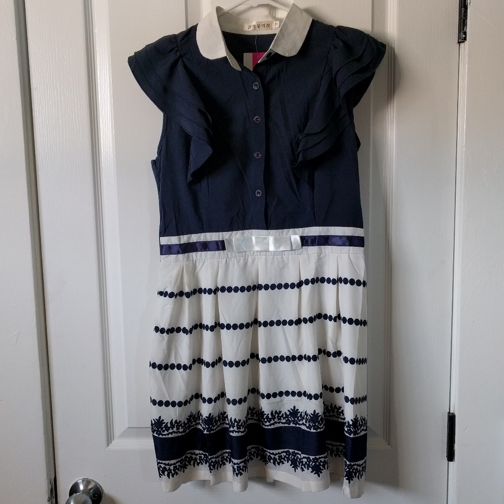 New with tags navy and white collared dress