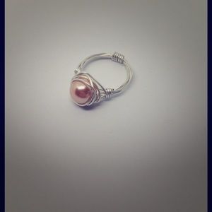 Rose gold pearl wire wrapped ring