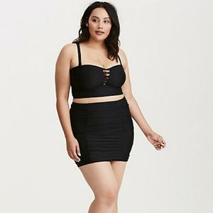 Ruched High Waist Skirt Swim Bottom - With Brief