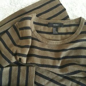 F21 Olive Striped Sweater Dress M