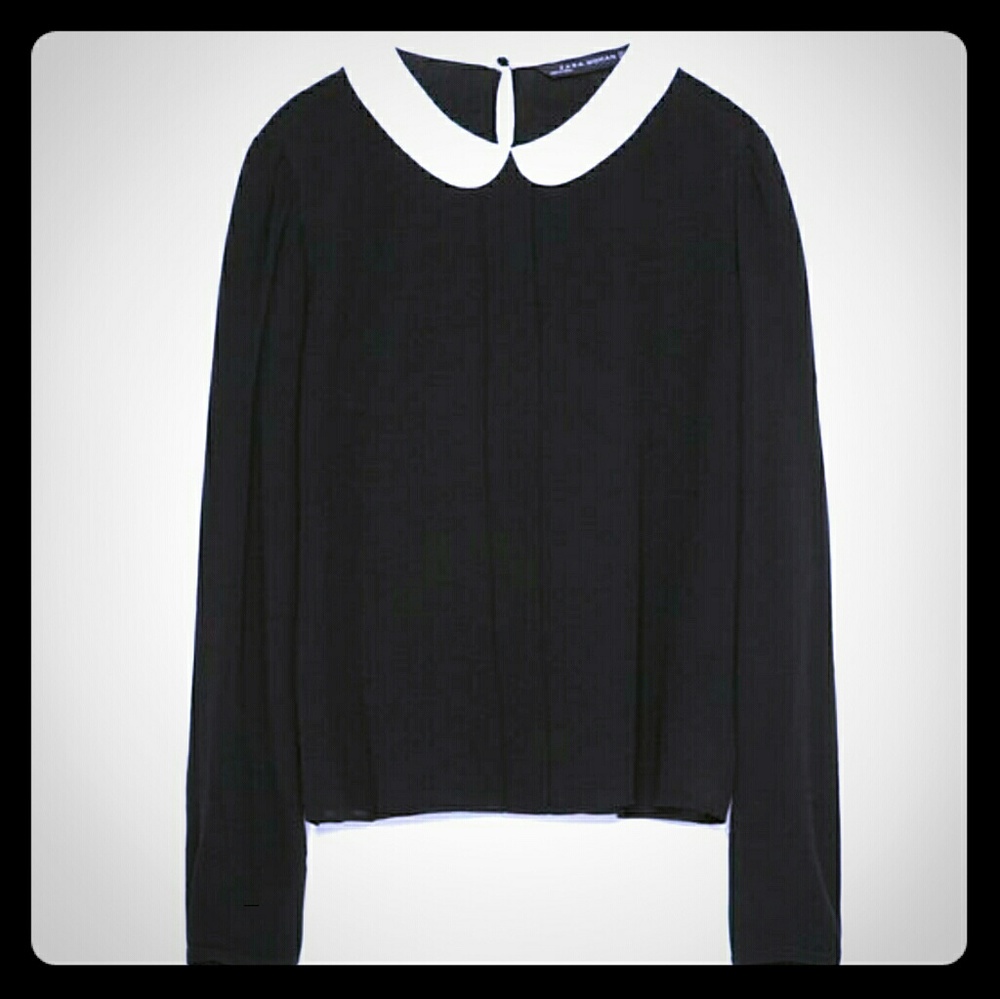 Stunning Black blouse White Collar