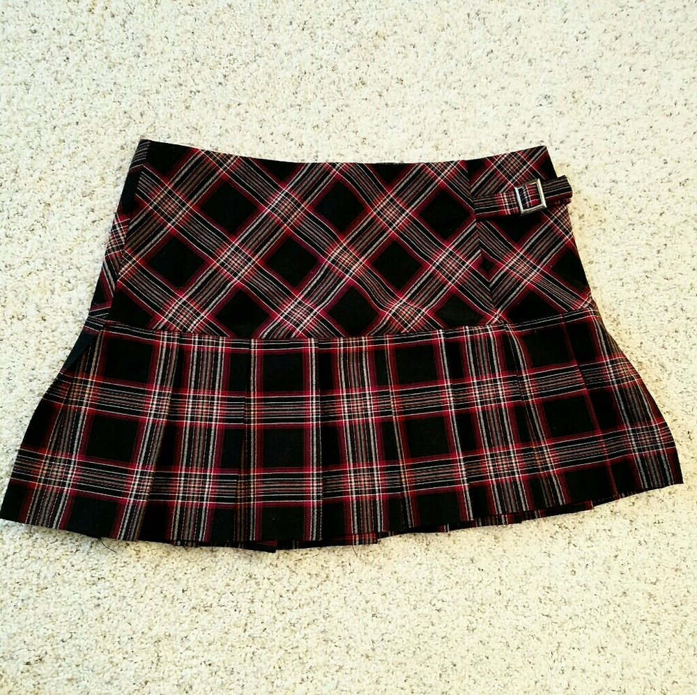 Red and Black Pleated Skirt