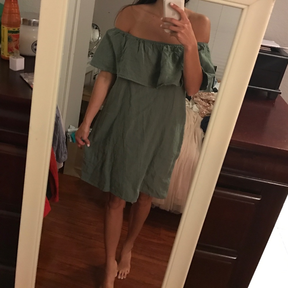 Army Green off the shoulder dress