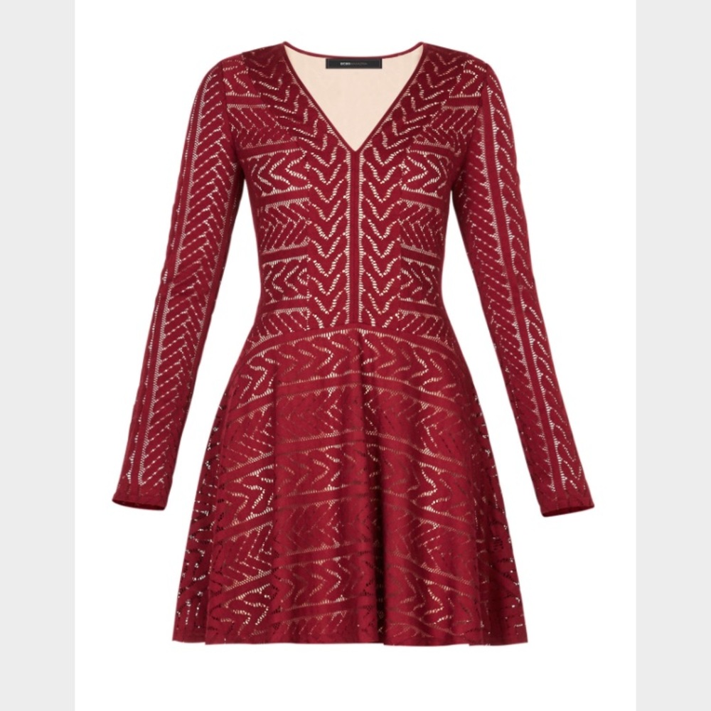 BRAND NEW MAROON BCBG KINLEY LONG SLEEVE DRESS