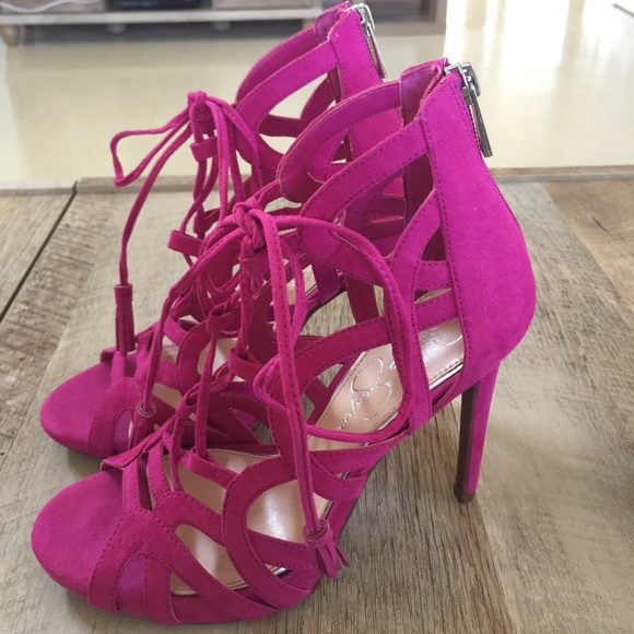 • NWOT Jessica Simpson Pink Gladiator Heels • - Picture 3 of 6