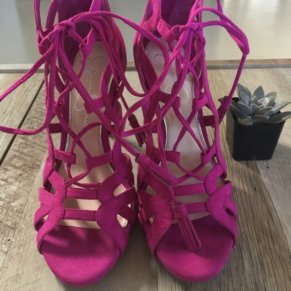 • NWOT Jessica Simpson Pink Gladiator Heels • - Picture 5 of 6