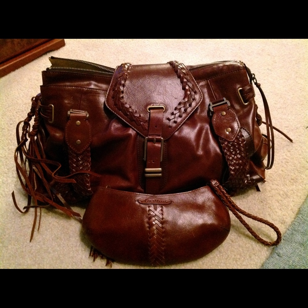 Beautiful brown leather Cole Haan tote + clutch!!