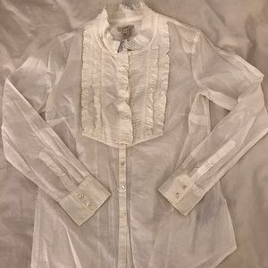 JCrew White Tuxedo Button Up Blouse