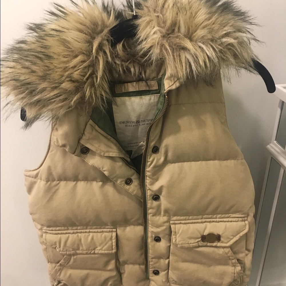 Ralph Lauren denim and supply khaki vest w/ fur