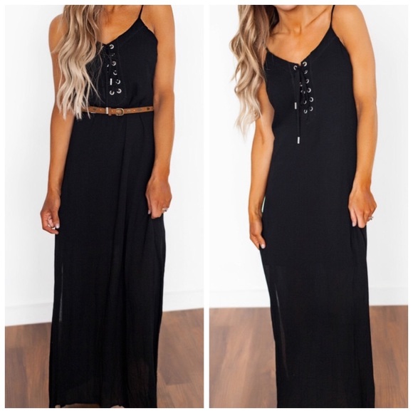 ✨Black Lace Up Maxi Dress - Picture 2 of 5