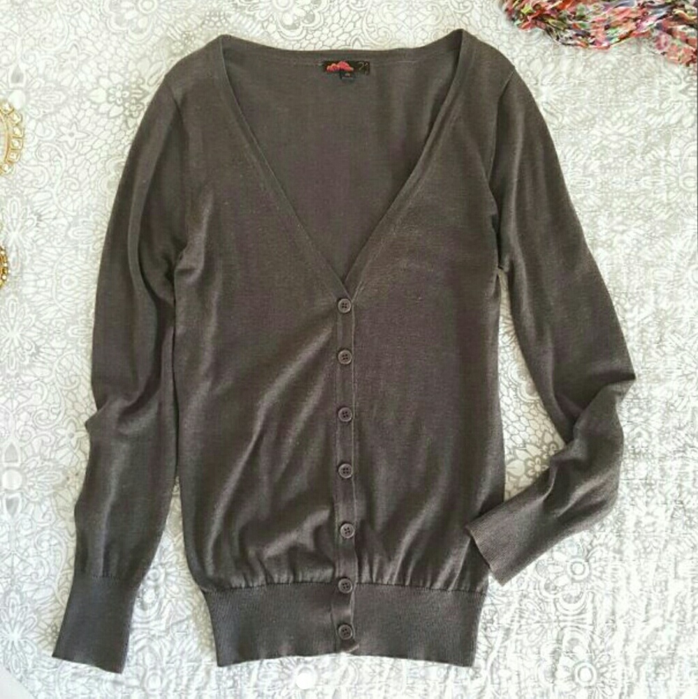 F21 Boyfriend Cardigan Sweater Grey S