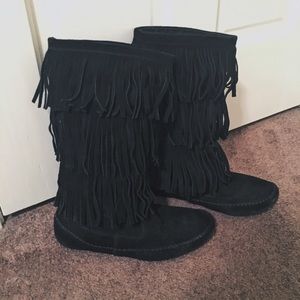 Lauren Conrad Black Fringe Boots