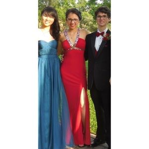 Long, red, semi-backless, form fitting dress!