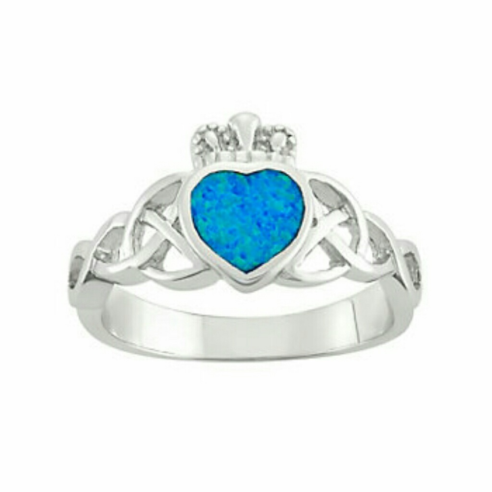 Mystic Opal & Sterling Claddagh ring