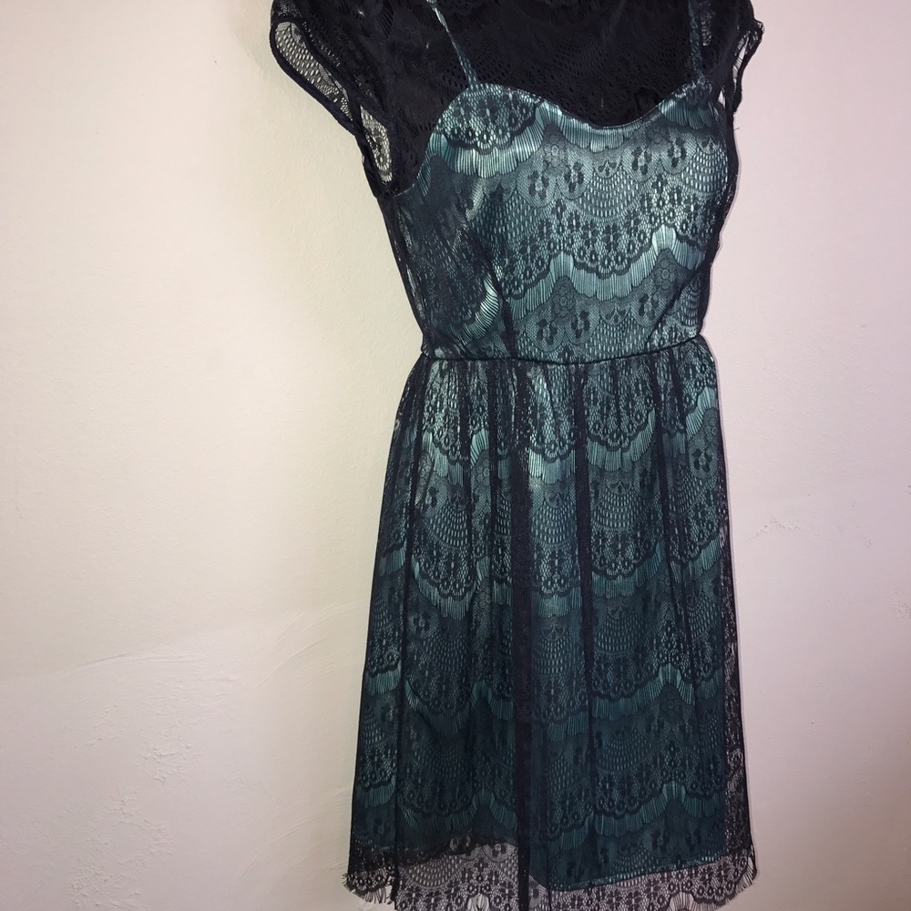Fleet collection dark blue lace over blue dress XS