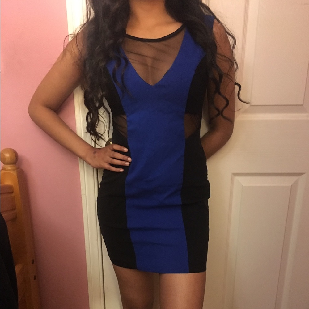 Black and blue mesh bodycon