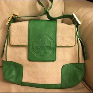 Tory Burch Green & Linen Bag