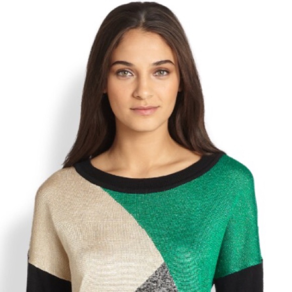 Tibi Colorblock Metallic Sweater