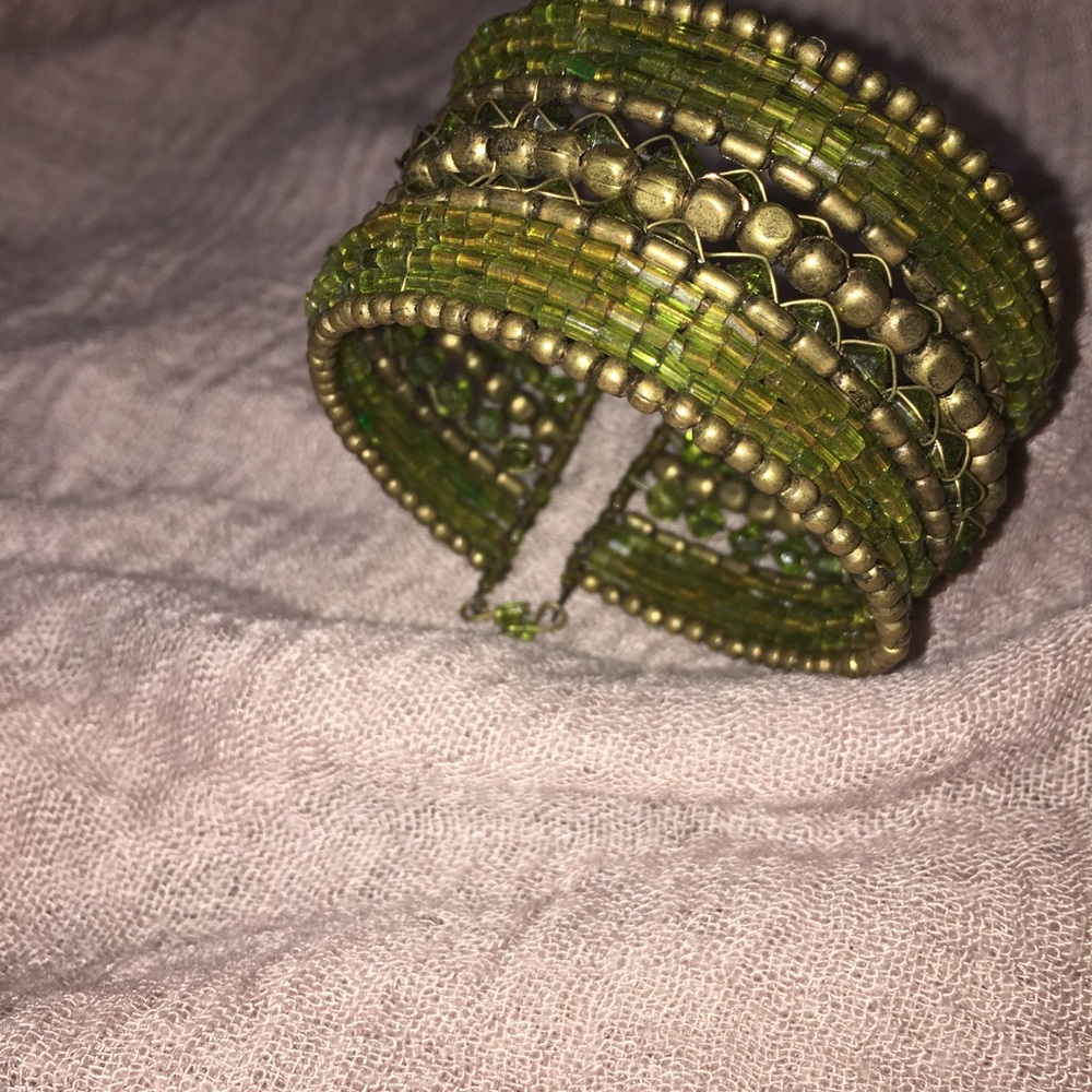 Green beaded cuff bracelet