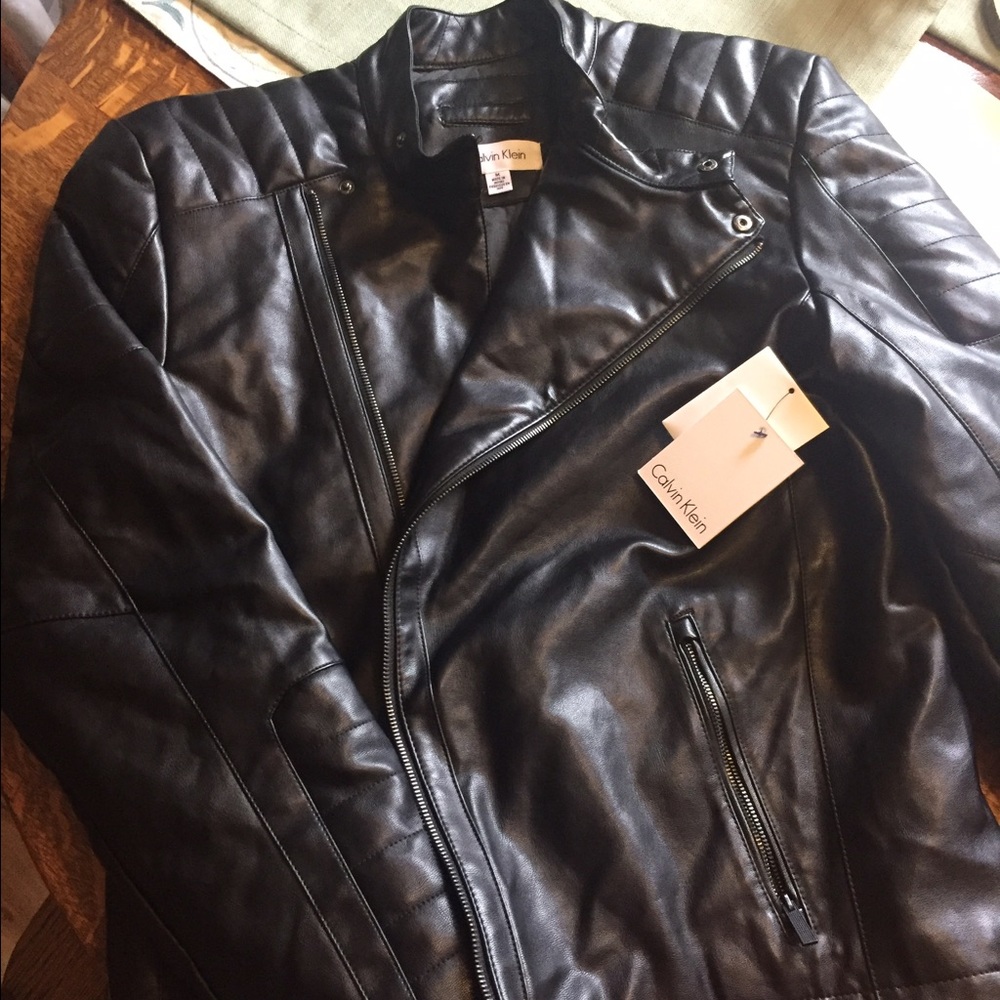 Men's Faux Leather Calvin Klein Moto Jacket (NWT)