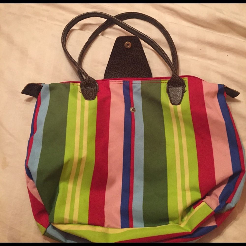 Rainbow bag with brown straps