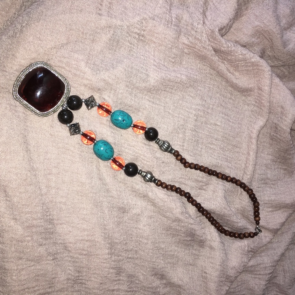 Custom made beaded necklace w brownstone medallion