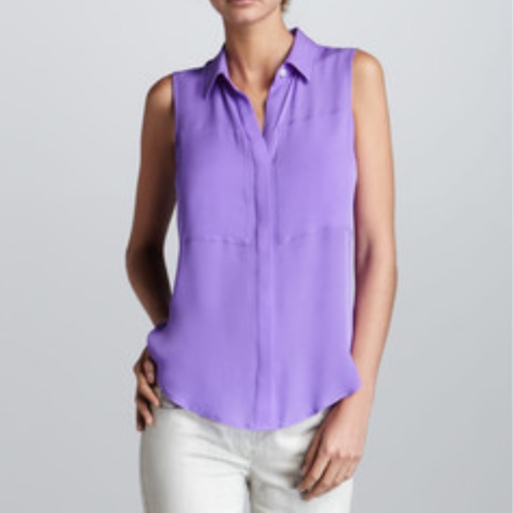 Theory Silk Sleeveless Button Up Blouse