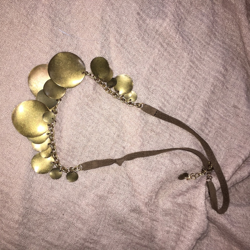 Brown leather in gold coin choker