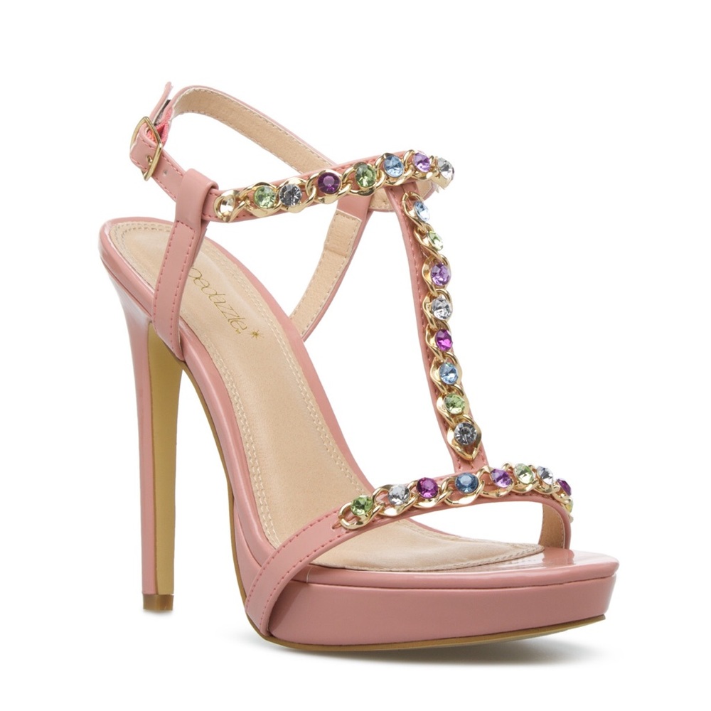 Pink with color embellished heels