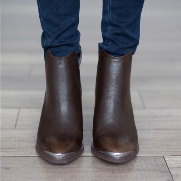 Taupe Distressed V Split Cut Out Booties - Picture 2 of 6