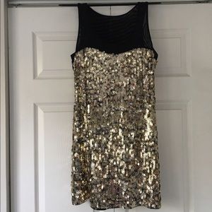 Express black & gold sequin dress