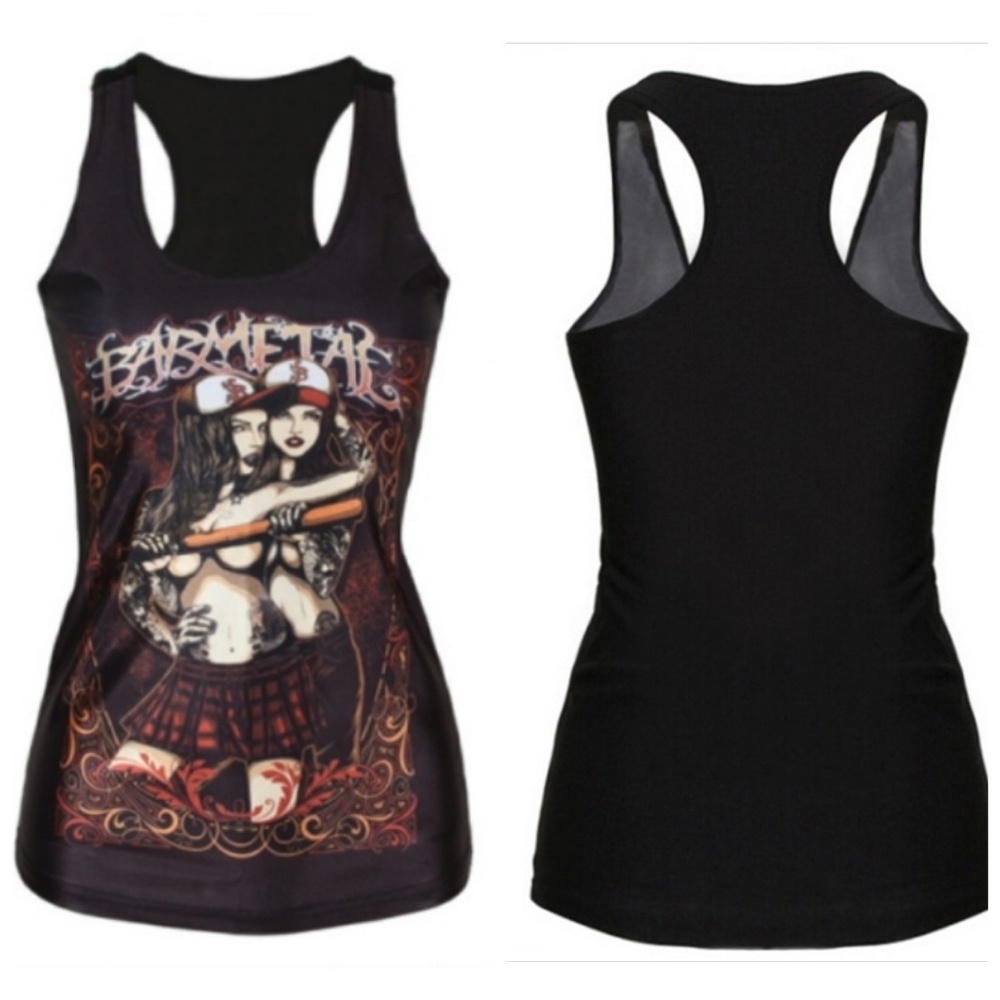 BLACK MULTI BARMETAL PITCHER PRINT TANK TOP