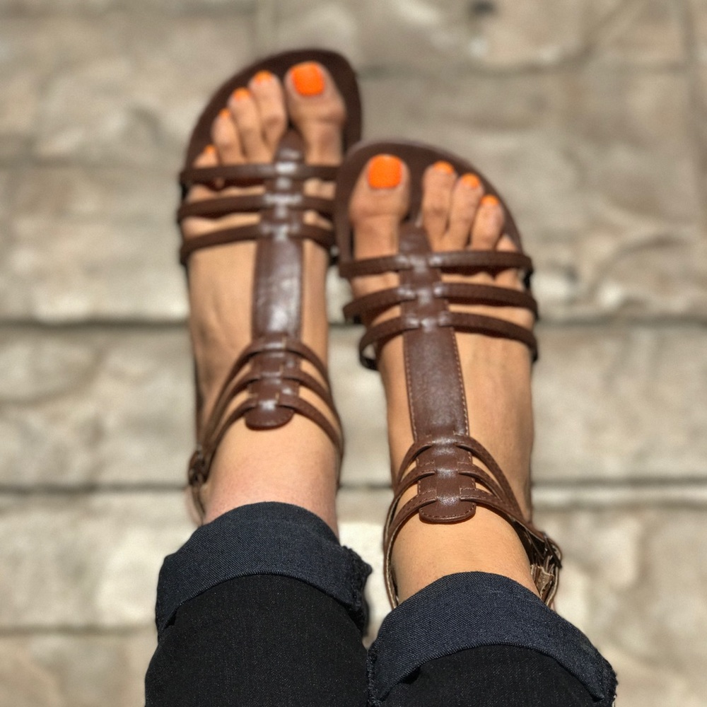 Texas Brown Strappy Boho Chic Gladiator Sandals - Picture 2 of 7