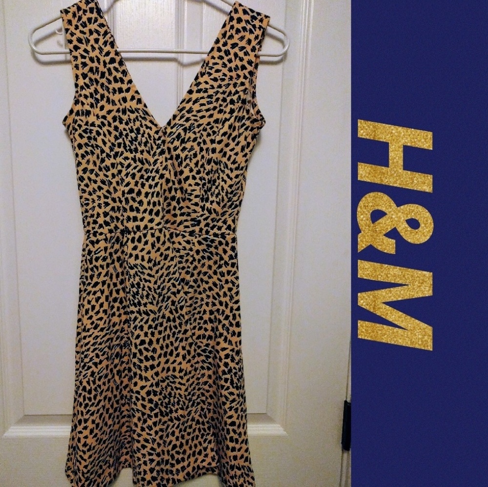 H&M yellow and navy print skater dress
