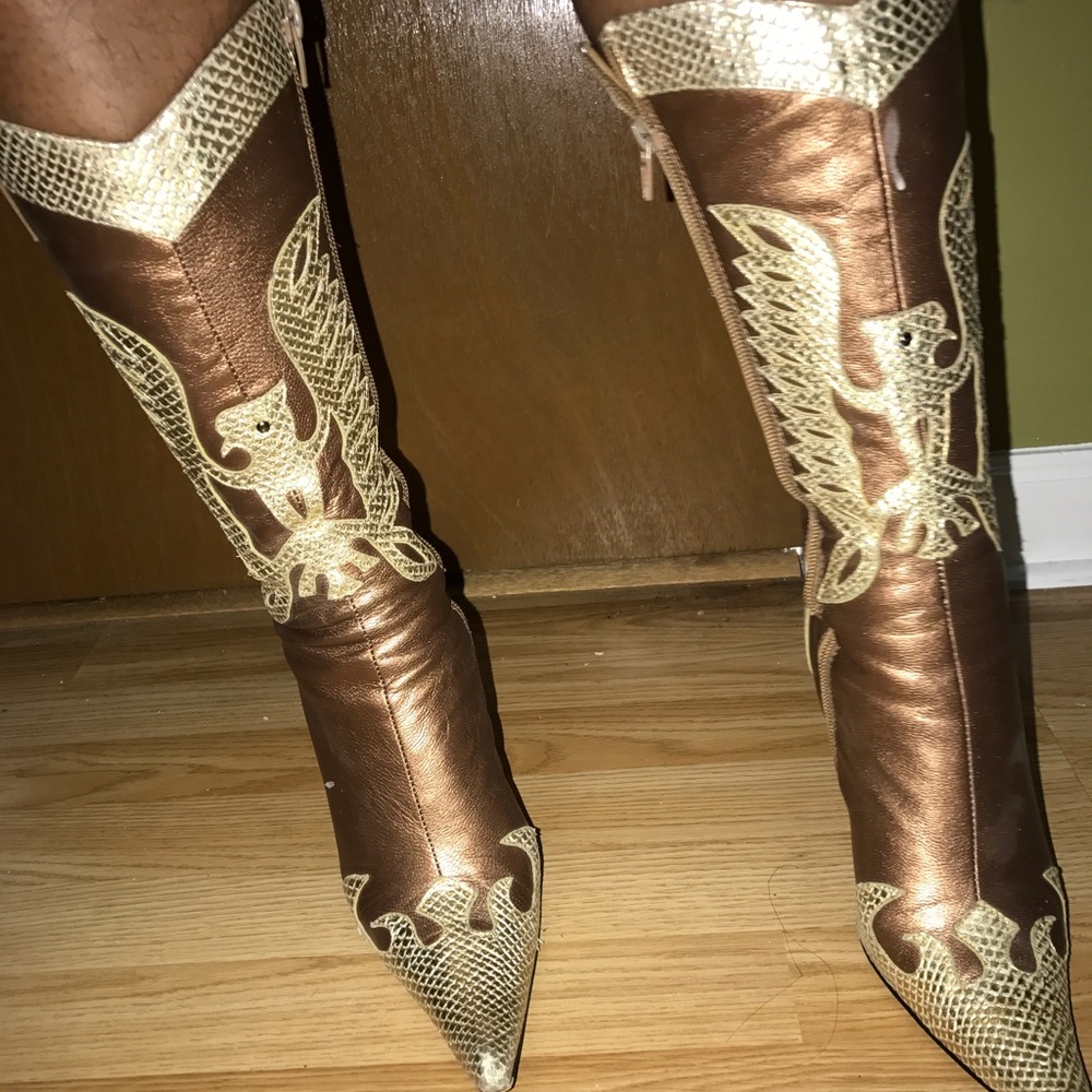 Cognac and gold high heel cowboy boot