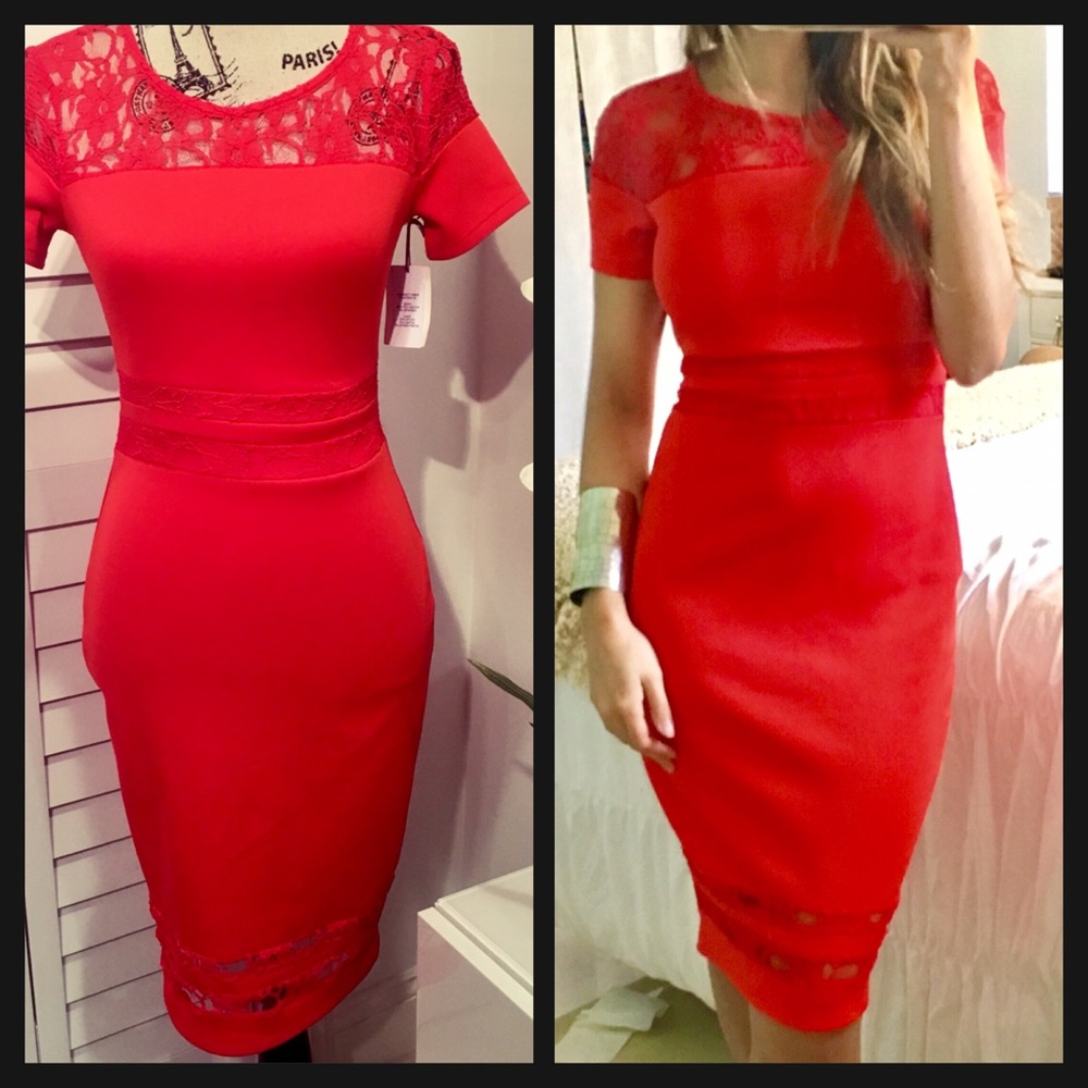 NWT Red Lace Inserts Bodycon Dress ❤