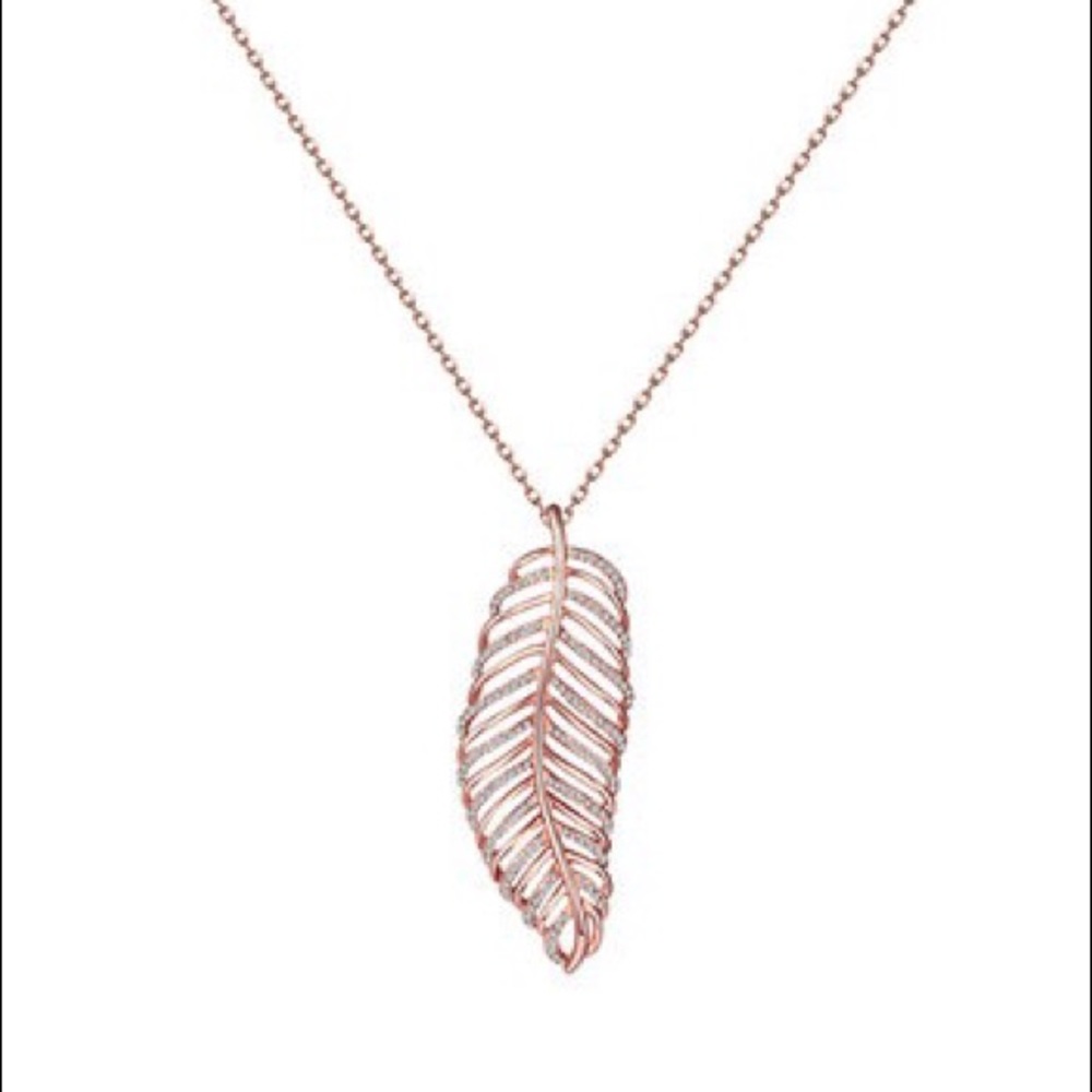 Rose gold leaf pendant with Swarovski crystals