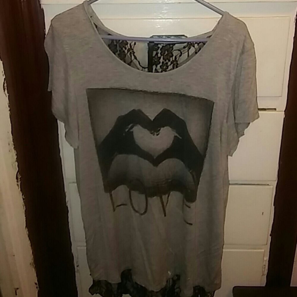 Gray shirt with black lace