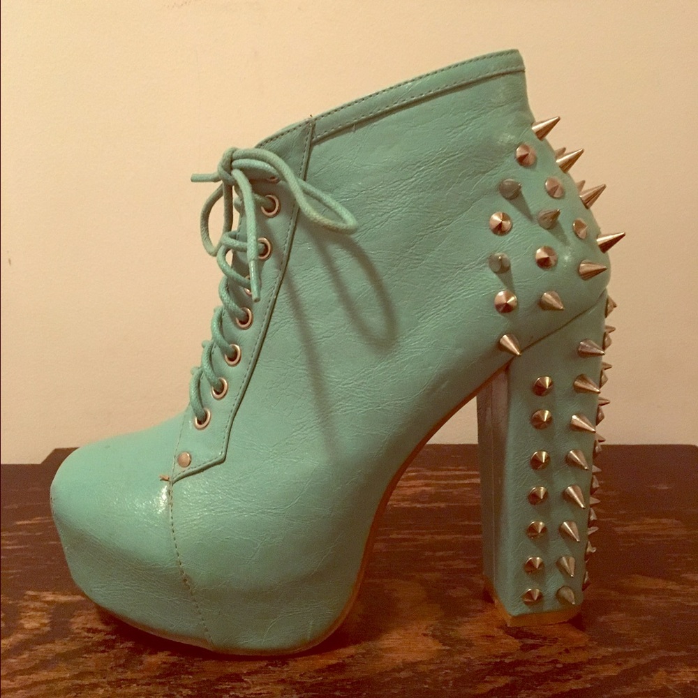 Turquoise Spiked Ankle Boots