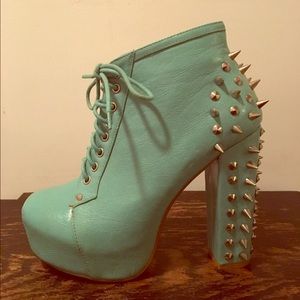 Turquoise Spiked Ankle Boots