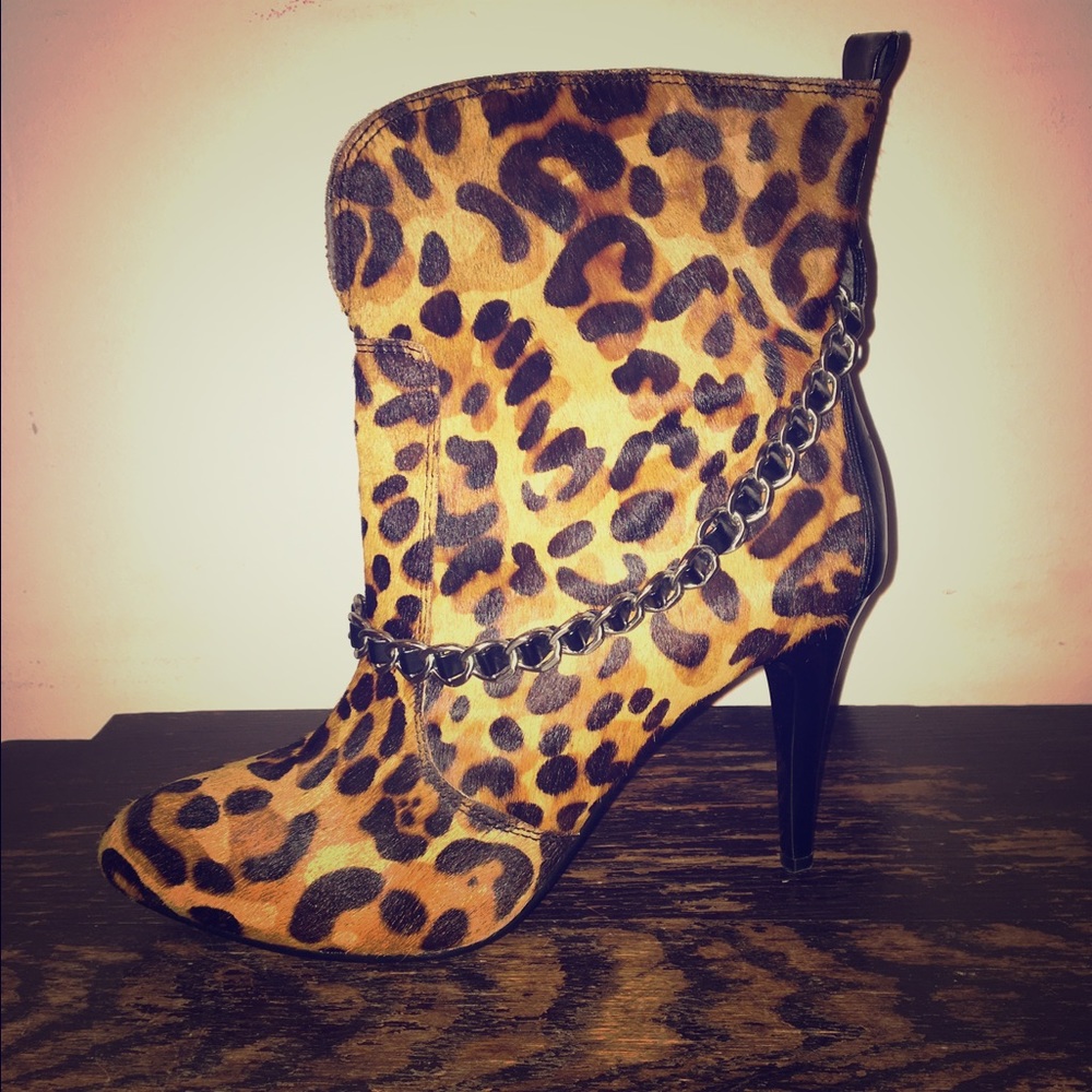 Leopard Ankle Boots with chain